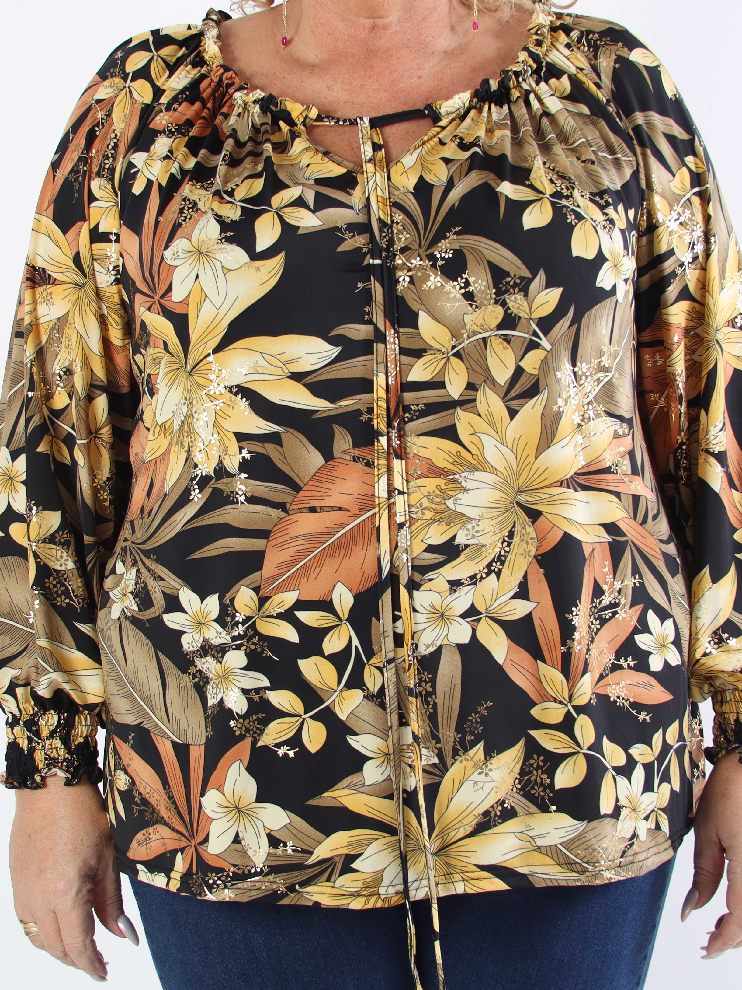 Aziras - Plus size tunika i elastisk stof med elastik i udskæringen